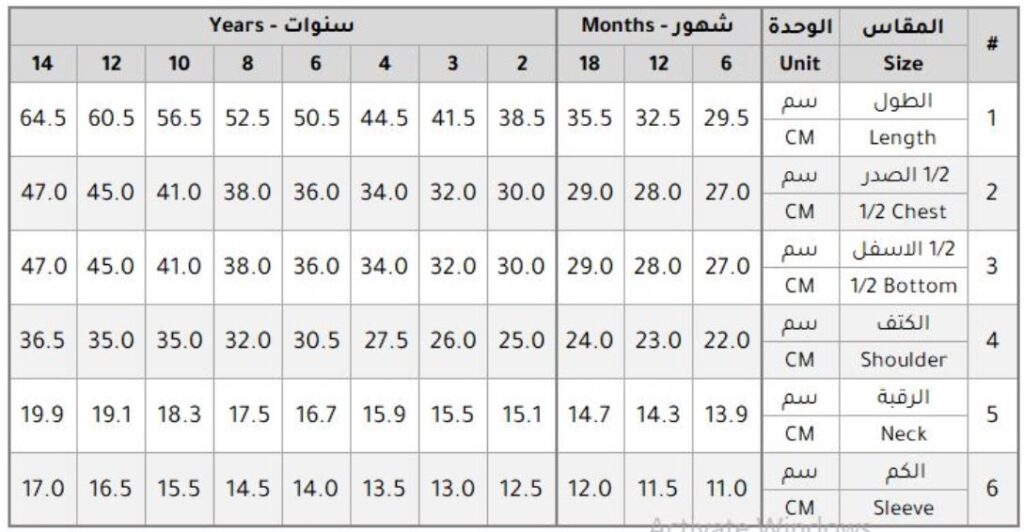 دليل مقاسات ملابس أطفال كروشيه